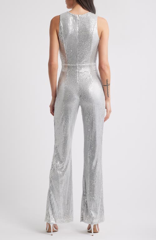 Bebe Sequin Straight Leg Jumpsuit In Silver