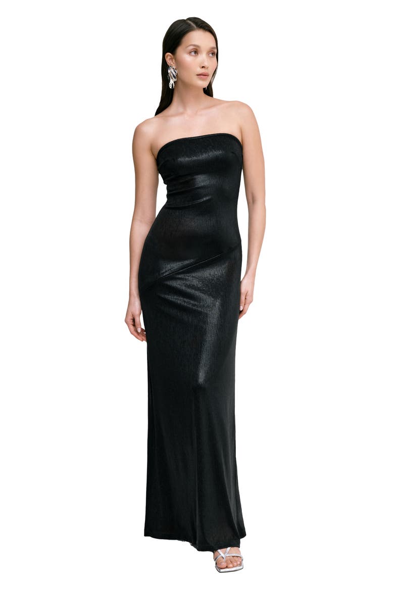 Ciel Strapless Metallic Gown, Alternate, color, ONYX