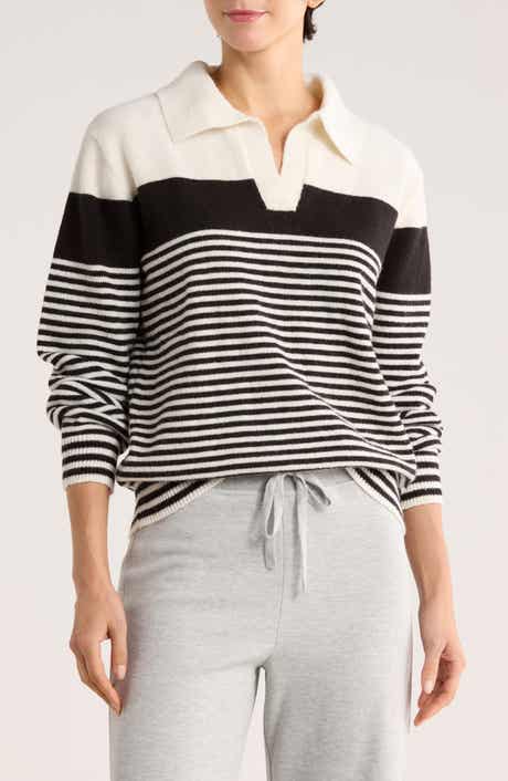 Joseph A Stripe Johnny Collar Sweater