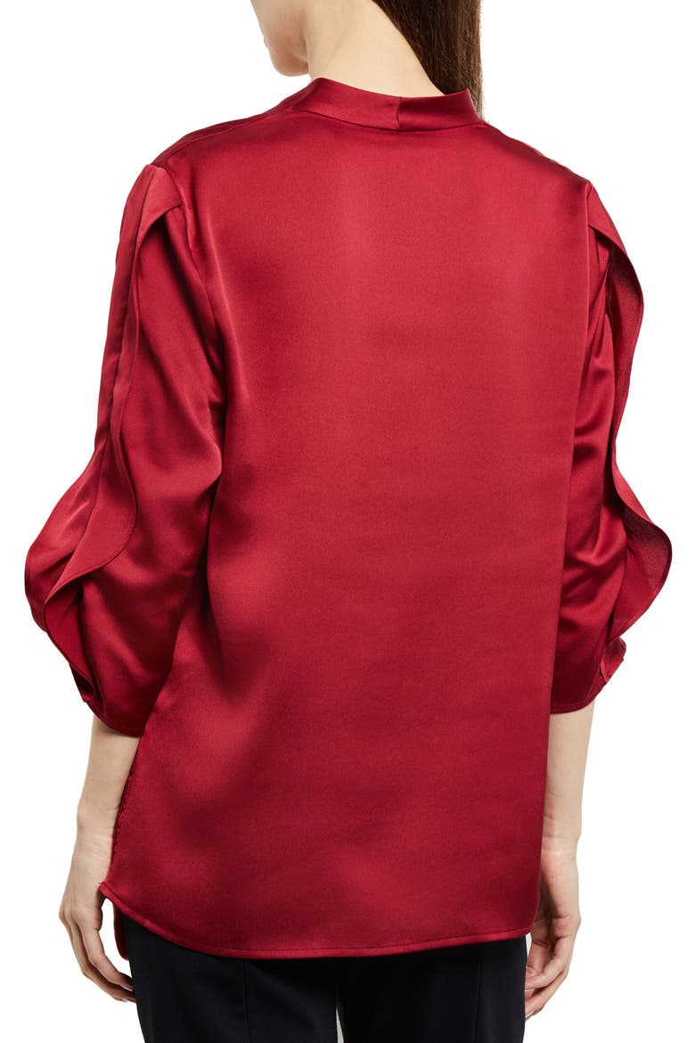 Ruched Sleeve Crepe Top, Alternate, color, SCARLET RED