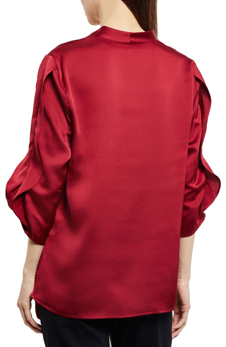 Misook Ruched Sleeve Crepe Top, Alternate, color, Scarlet Red