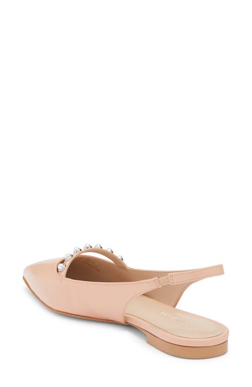 Stuart Weitzman Faux Pearl-embellished Leather Slingback Point-toe Flats In Pink