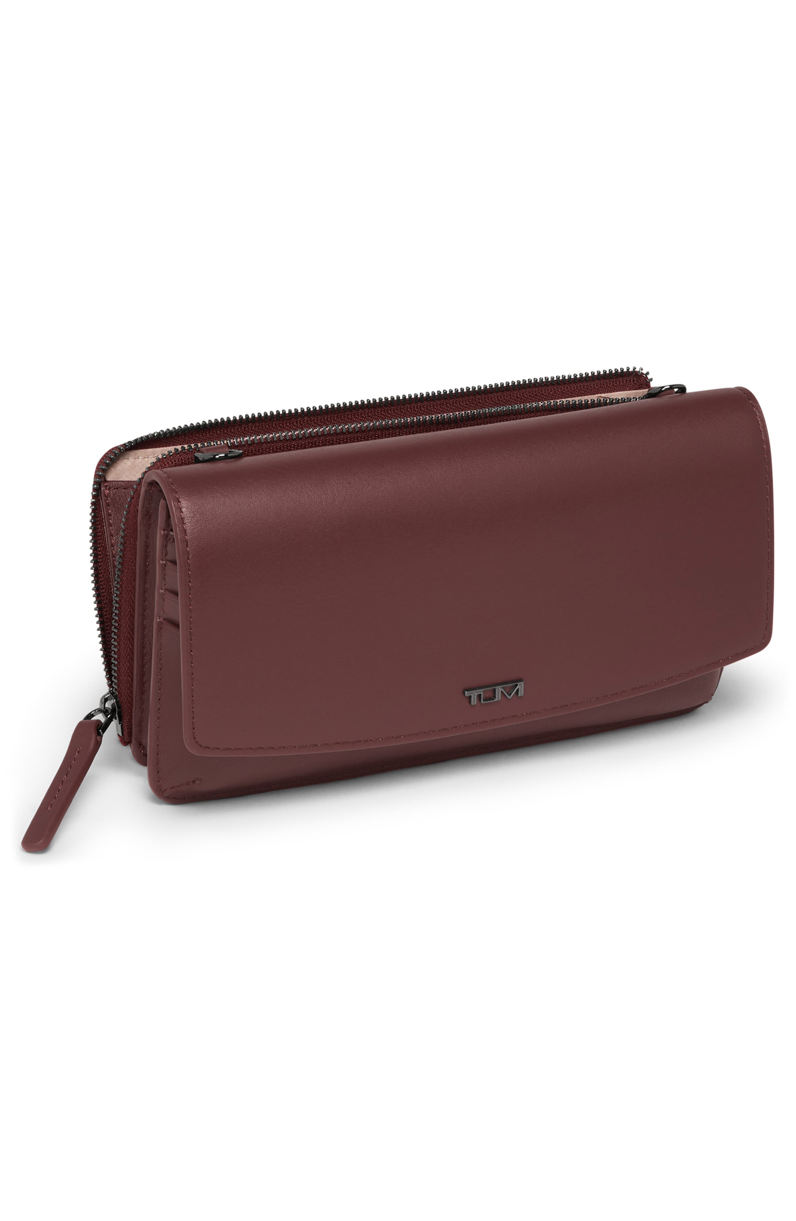 TUMI Leather Crossbody Wallet, Alternate, color, Cabernet