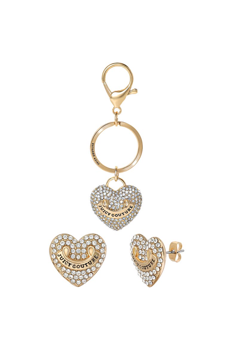Pave Heart Keychain & Earrings Set, Alternate, color, gold, silver