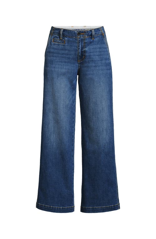 Lands' End Plus Size Mid Rise Denim Wide Leg Ankle Jeans In Indigo Tide Blue