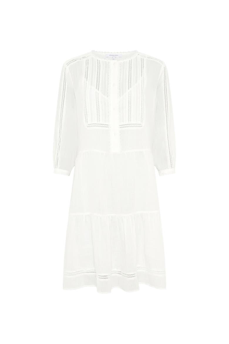 Pintuck Tiered Midi Lace Dress, Alternate, color, Ecru