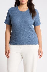 Eileen Fisher Crinkled Knit Organic Cotton Blend Top