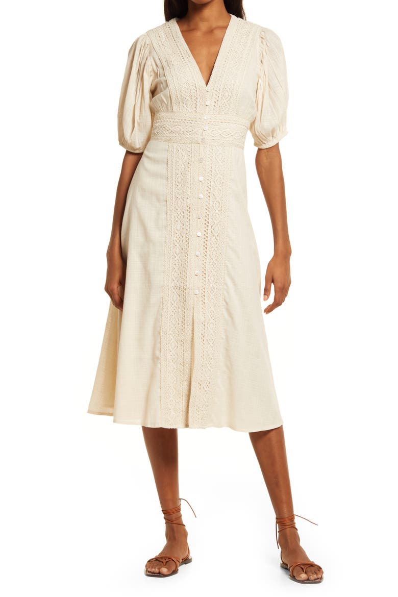 Magnolia Button Front Midi Dress, Main, color, CREAM