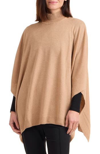 Bruno Magli Turtleneck Wool & Cashmere Poncho In Brown
