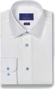 David Donahue Regular Fit Contrast Button Dobby Dress Shirt