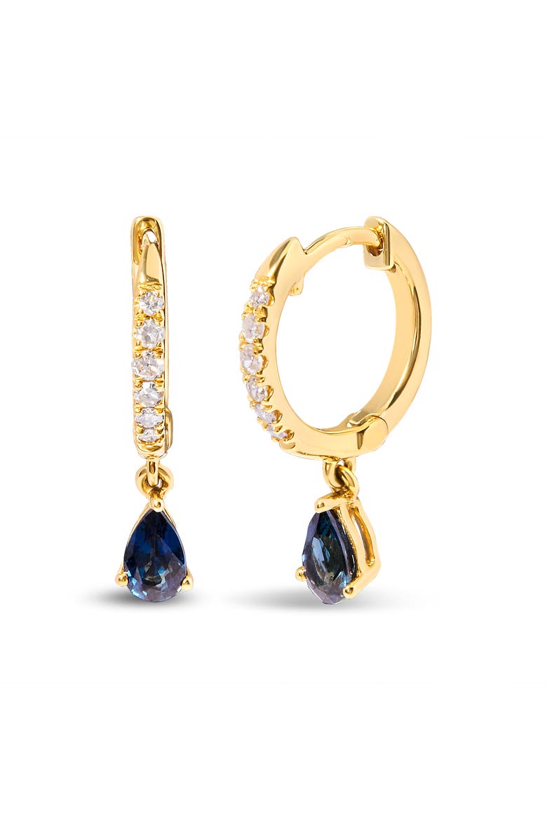 10K Yellow Gold Pear Blue Sapphire and Diamond Drop and Dangle Hoop Earrings, Main, color, Yellow