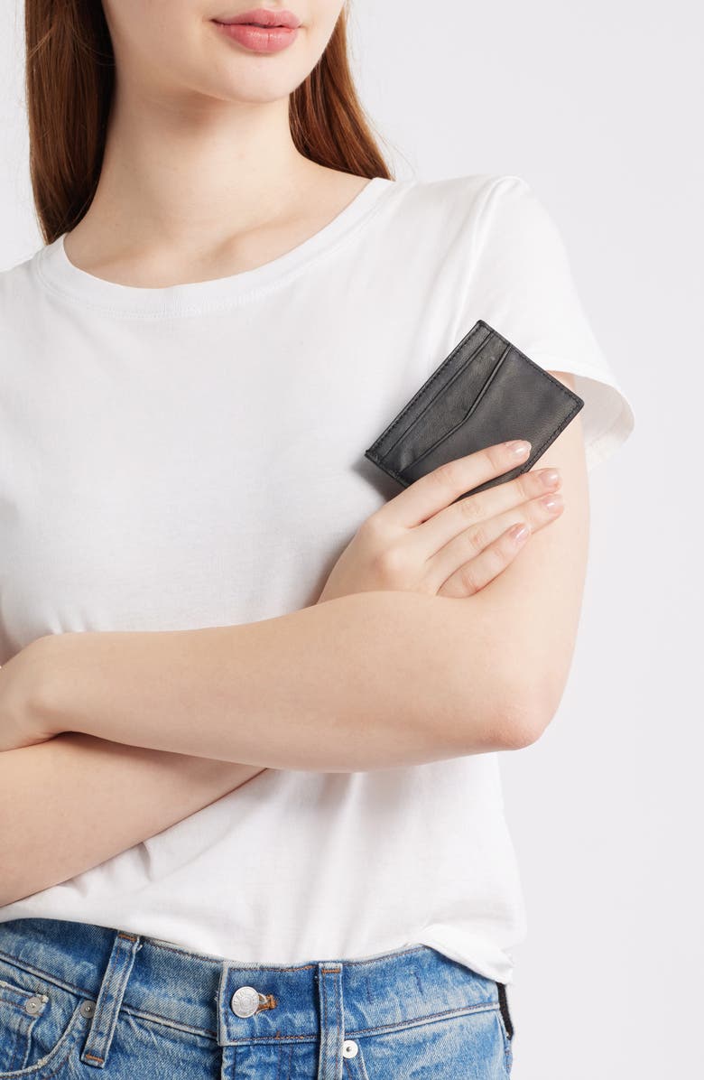 AllSaints Delph Leather Card Case, Alternate, color, Black