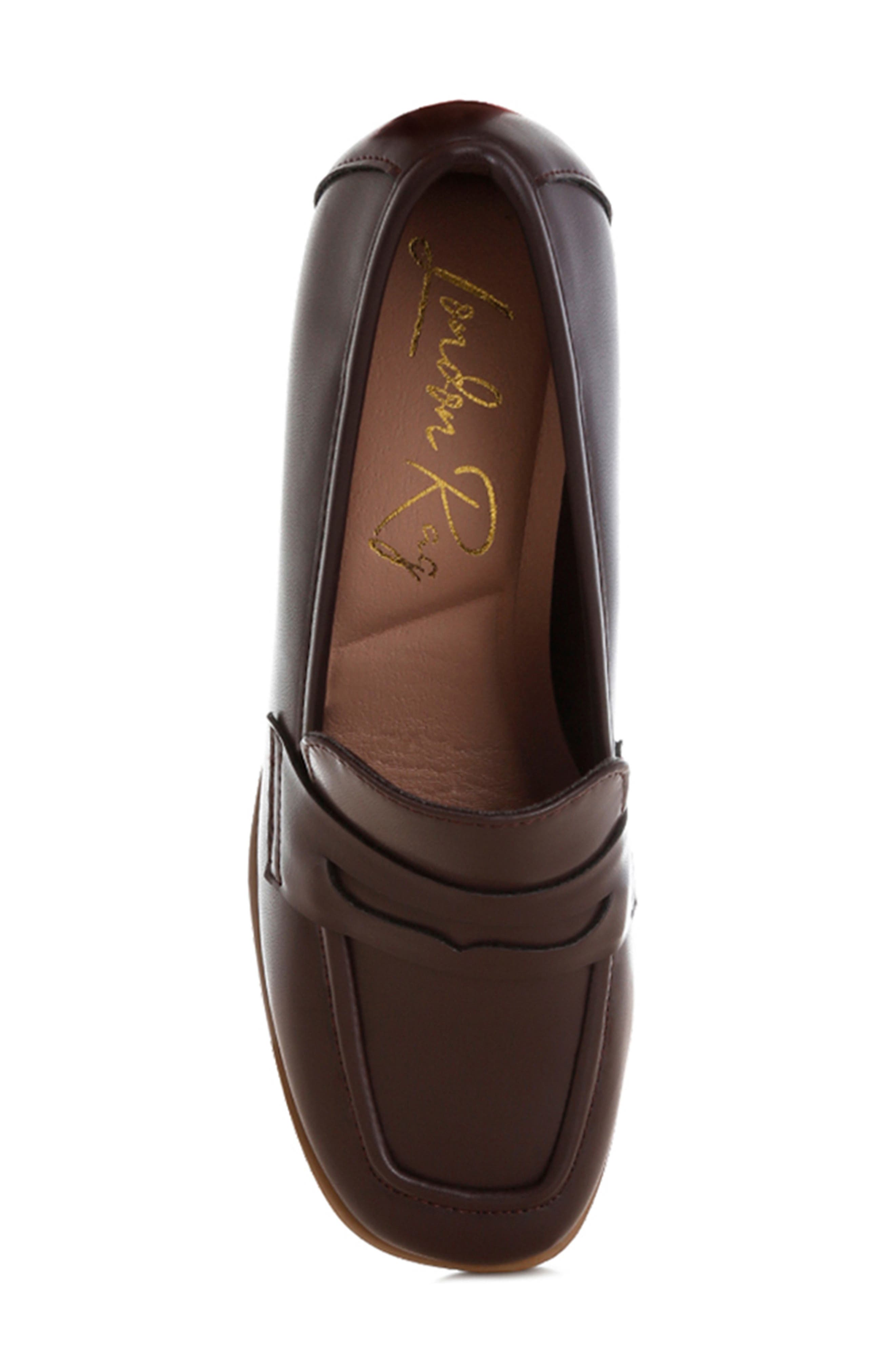 Sutapa Penny Strap Flared Block Heel Loafer, Alternate, color, BROWN