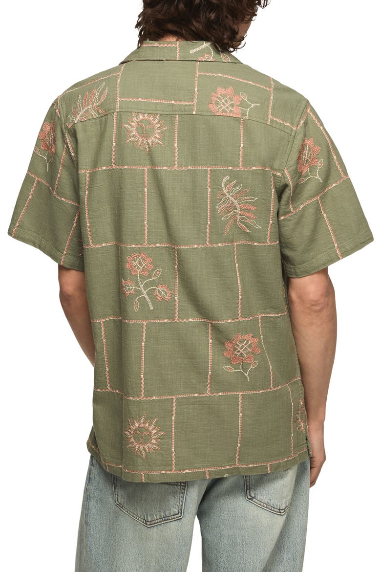 Embroideree Slub Cotton Camp Shirt, Alternate, color, OLIVE MULTI