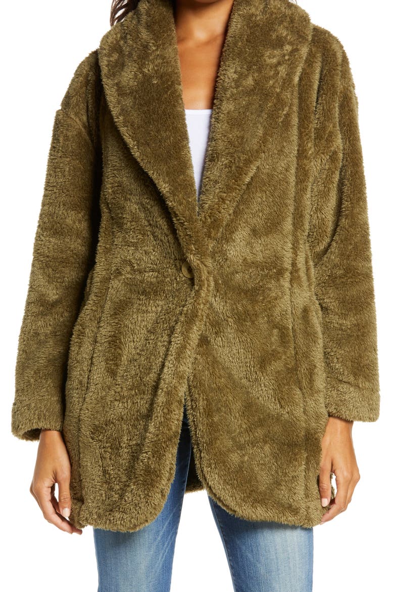 Annona Faux Shearling Travel Cardigan, Alternate, color, WILD OLIVE
