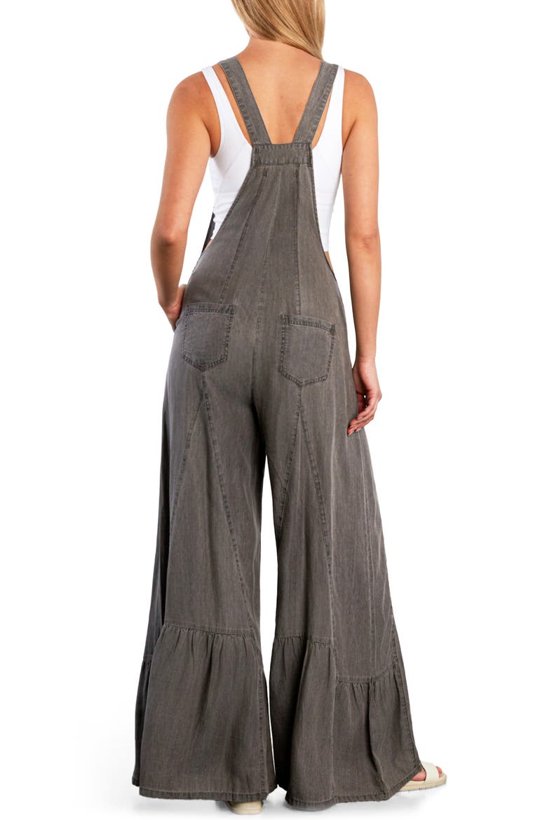 Butterfly Ruffle Leg Cotton Blend Overalls, Alternate, color, GREY