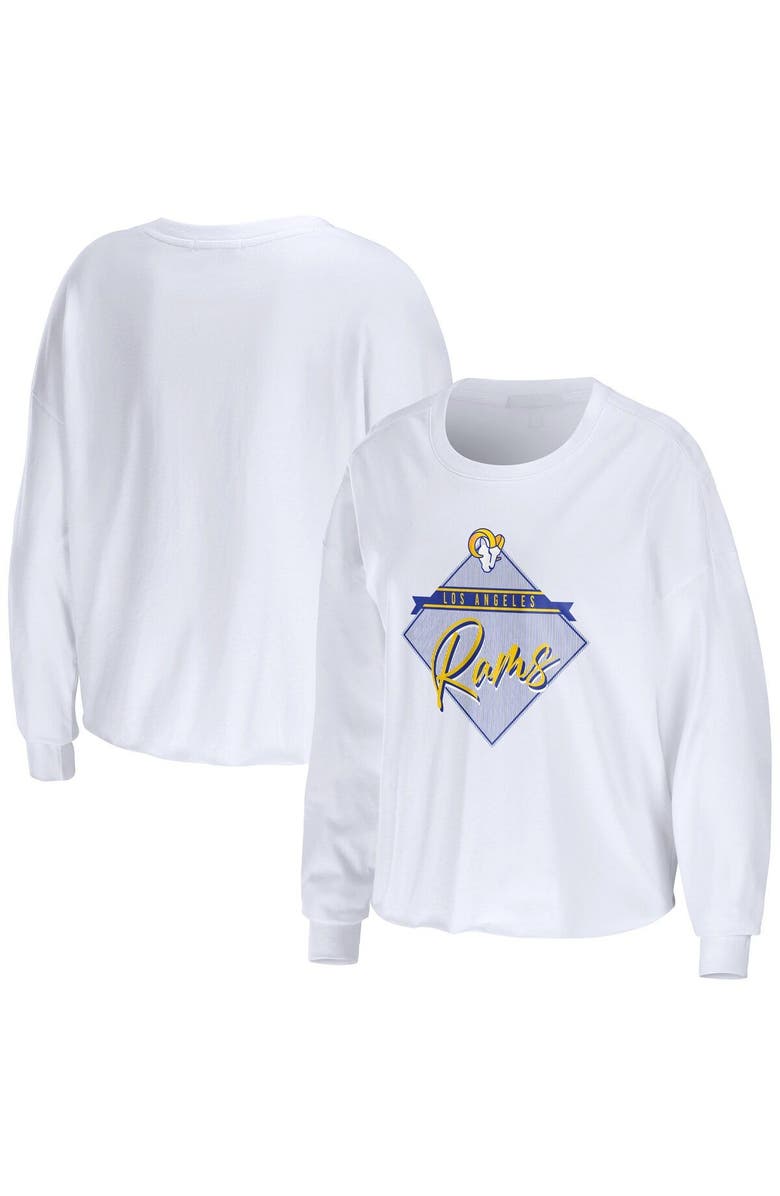 WEAR by Erin Andrews Women's WEAR by Erin Andrews White Los Angeles Rams Domestic Cropped Long Sleeve T-Shirt, Main, color, White