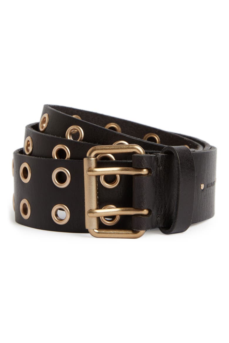 Double Prong Belt, Alternate, color, BLACK / ANTIQUE BRASS