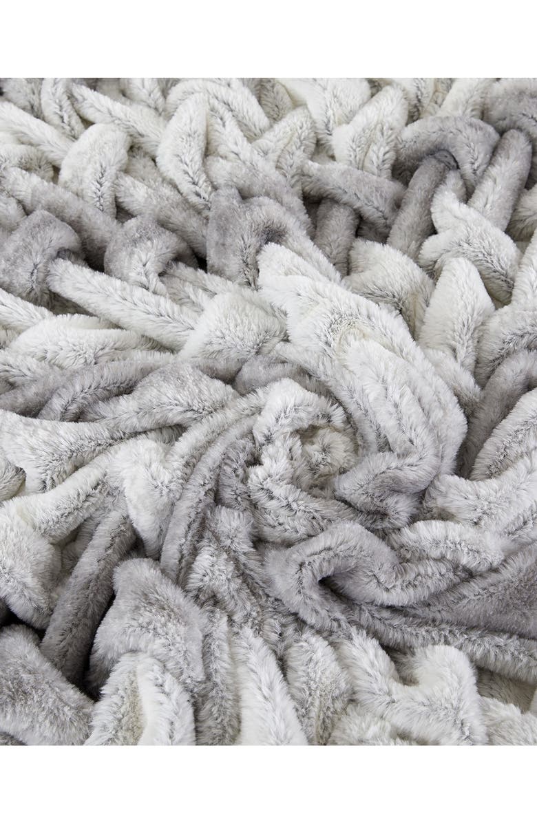 Modern Threads Faux Fur Braided Reversible Throw - Silver, Alternate, color,