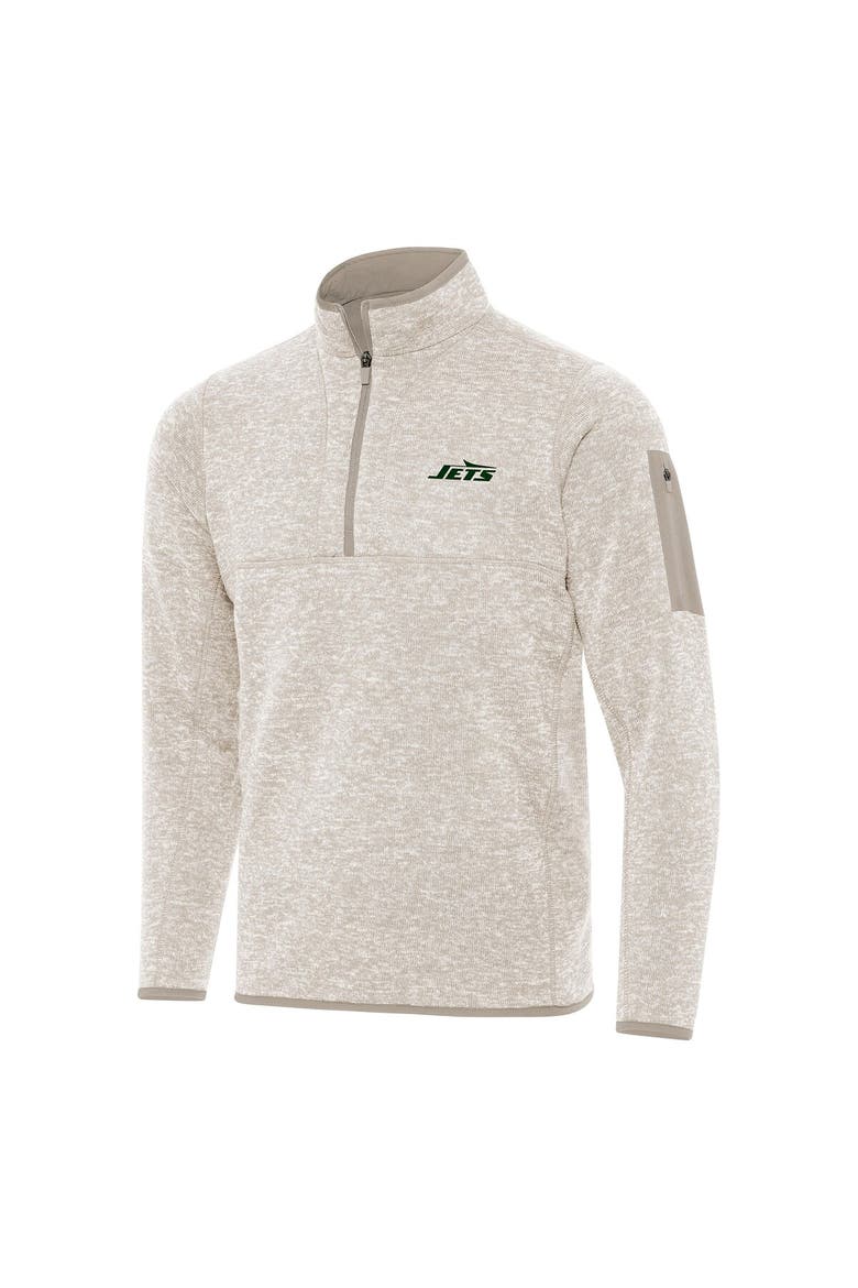 Men's Antigua Oatmeal New York Jets Fortune Quarter-Zip Pullover Jacket, Alternate, color, Oatmeal