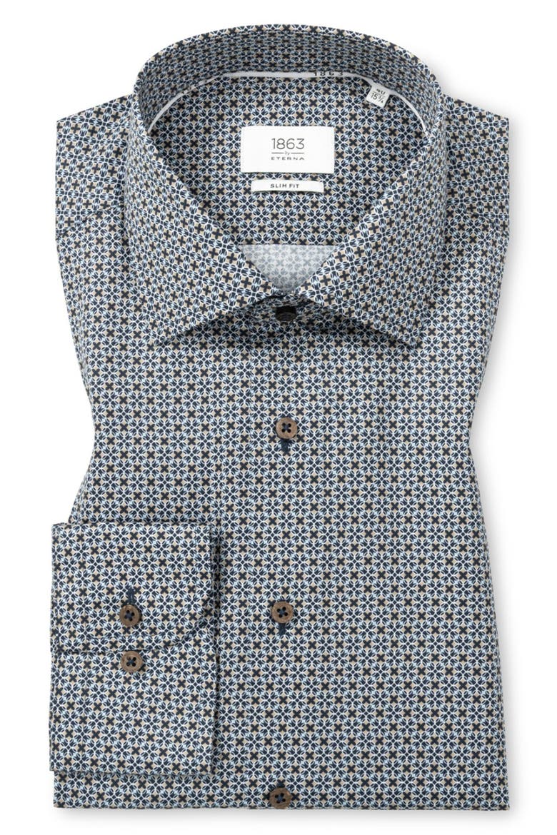 Slim Fit Printed Twill Shirt, Main, color, NAVY