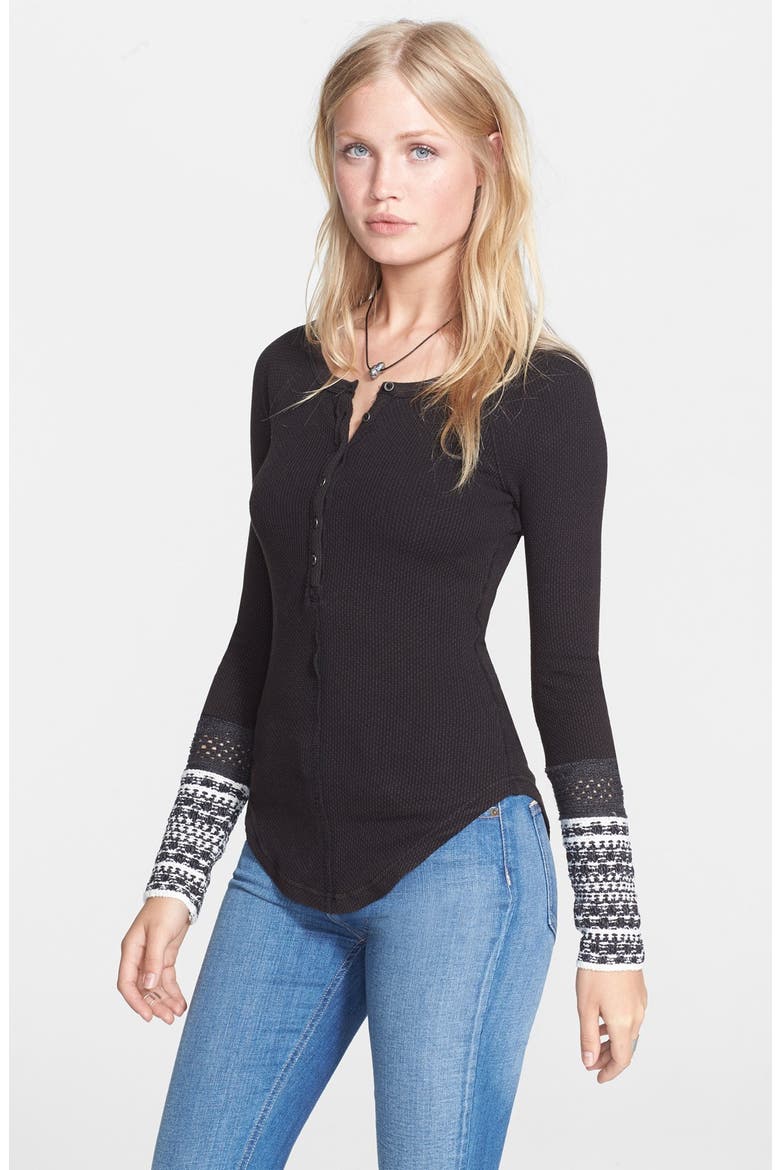 'Newbie' Ski Lodge Cuff Thermal Top, Main, color, BLACK