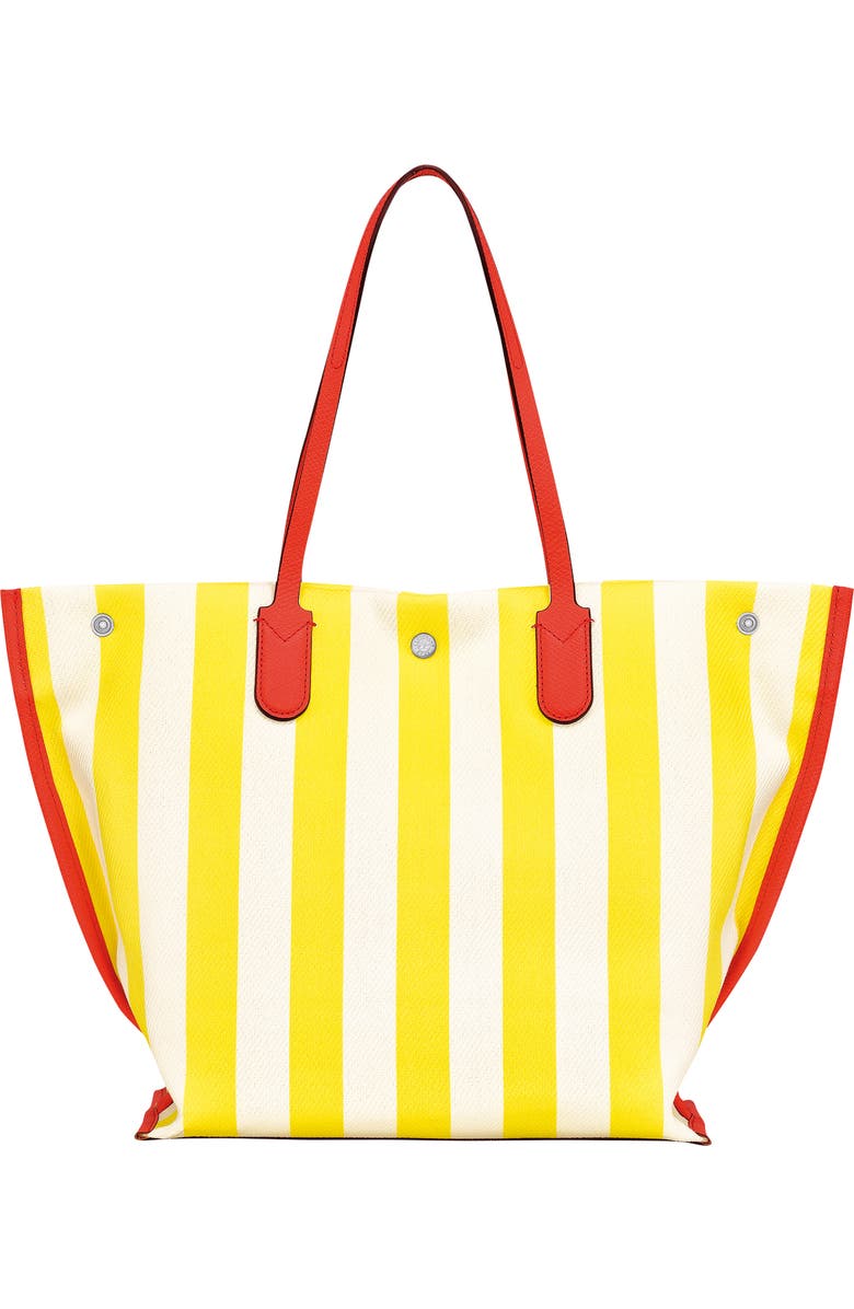 Longchamp Essential Stripe Cotton Canvas Tote Bag, Alternate, color, Yellow/ White