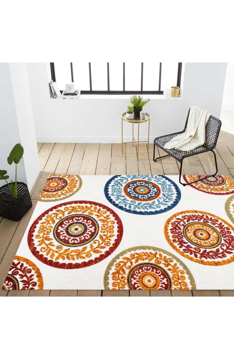 JONATHAN Y Circus Medallion High-Low Indoor/Outdoor Area Rug, Alternate, color, Red/Blue