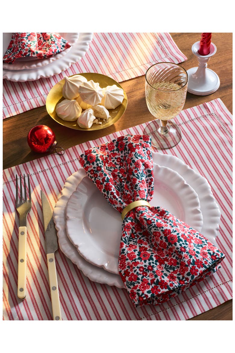 Antique Set of 4 Ticking Stripe Cotton Placemats, Alternate, color, RED
