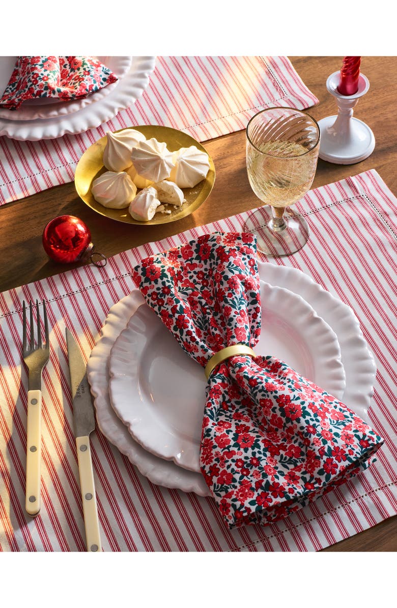 Petite Plume Antique Set of 4 Ticking Stripe Cotton Placemats, Alternate, color, Red