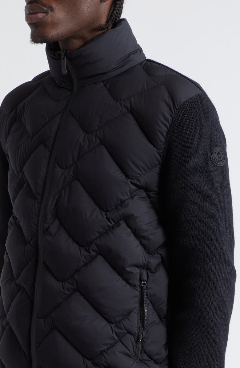 Moncler Quilted Mixed Media Virgin Wool Blend Down Jacket, Alternate, color,