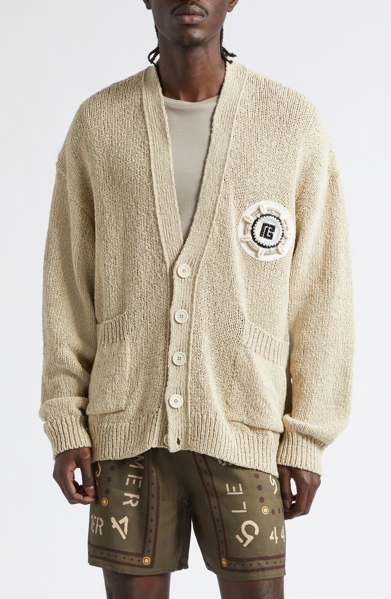 Balmain Light Cotton Blend Cardigan, Main, color, Beige