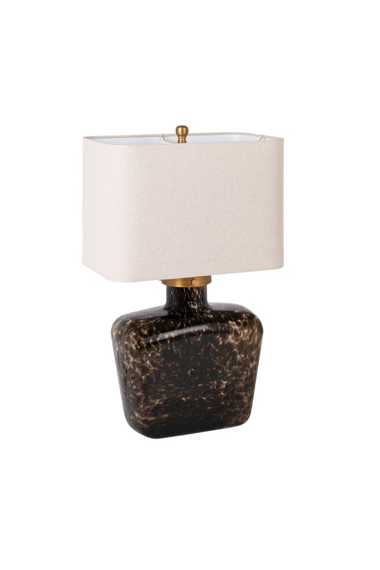 Tortoiseshell Glass Table Lamp with Linen Shade, Main, color, Multicolor
