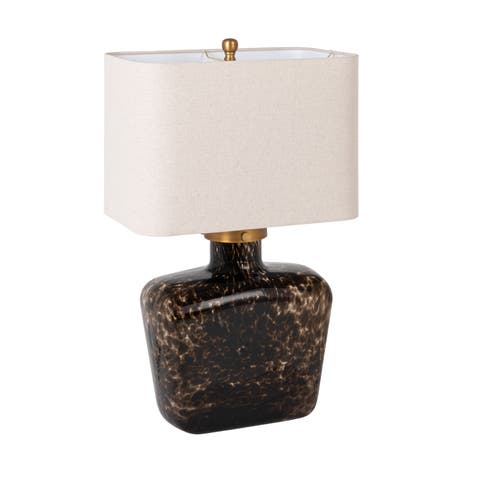 Tortoiseshell Glass Table Lamp with Linen Shade