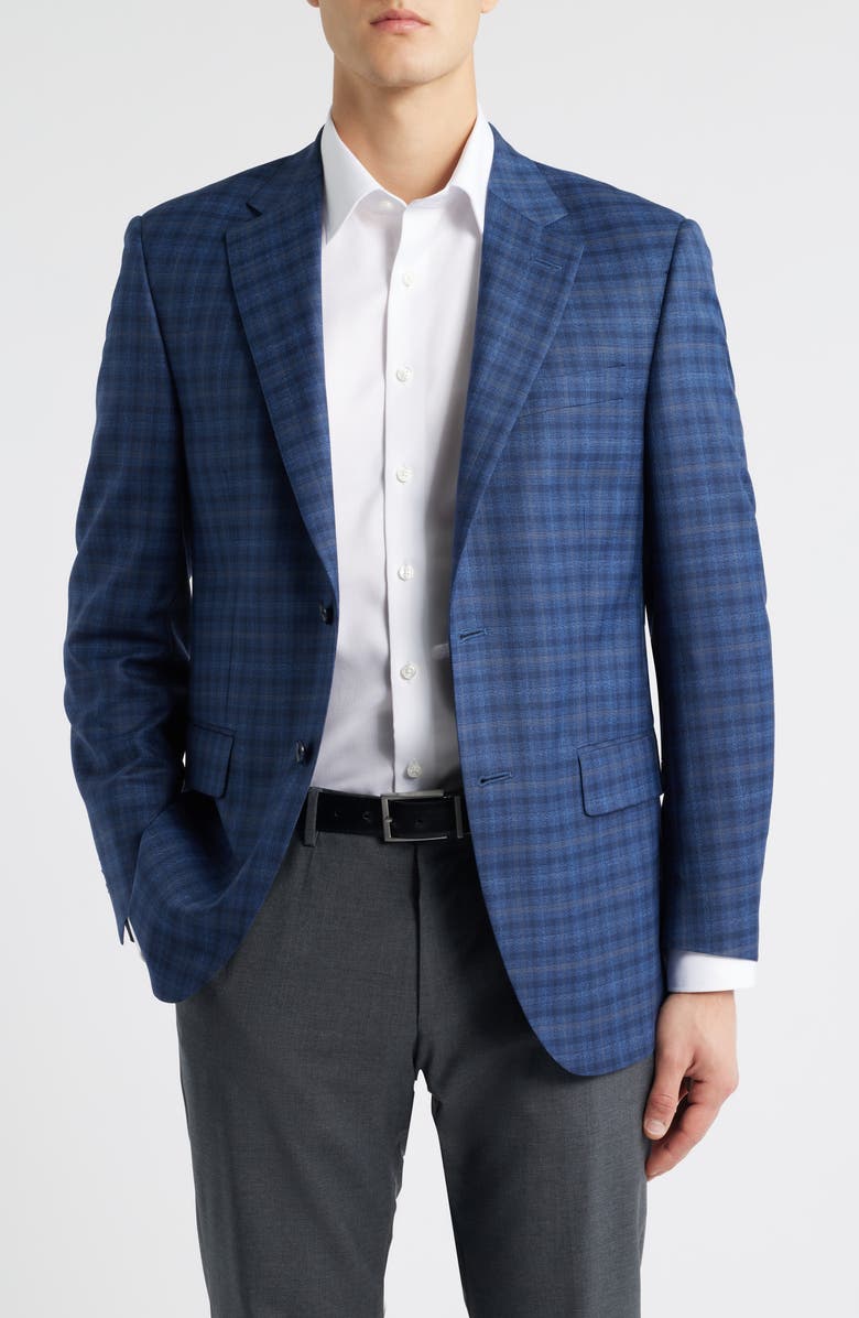 Peter Millar Flynn Classic Fit Plaid Wool Sport Coat, Main, color, Blue
