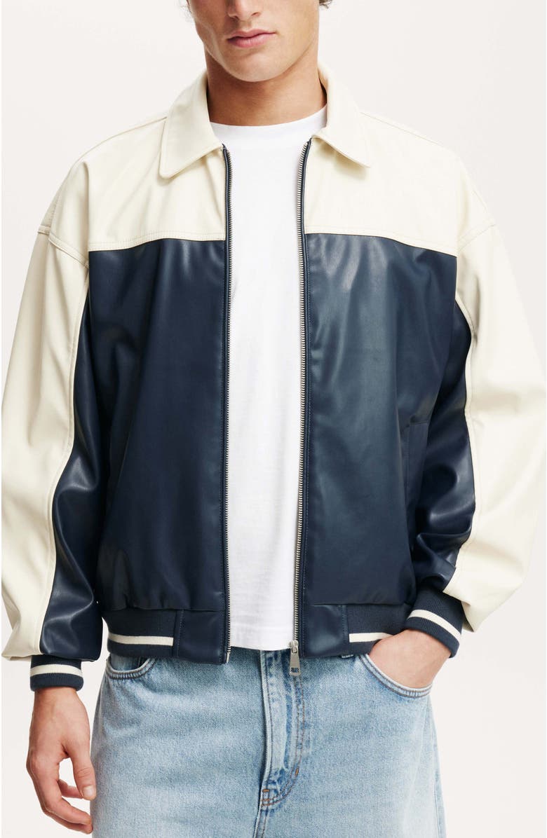 Cotton On Men's Faux Leather Western Jacket, Alternate, color, Vintage Navy