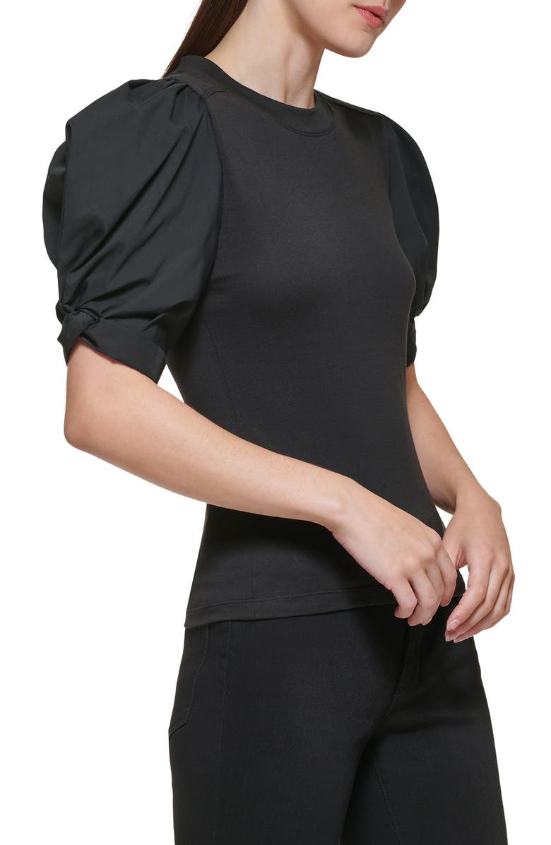 DKNY Puff Sleeve Mixed Media Top, Alternate, color, 