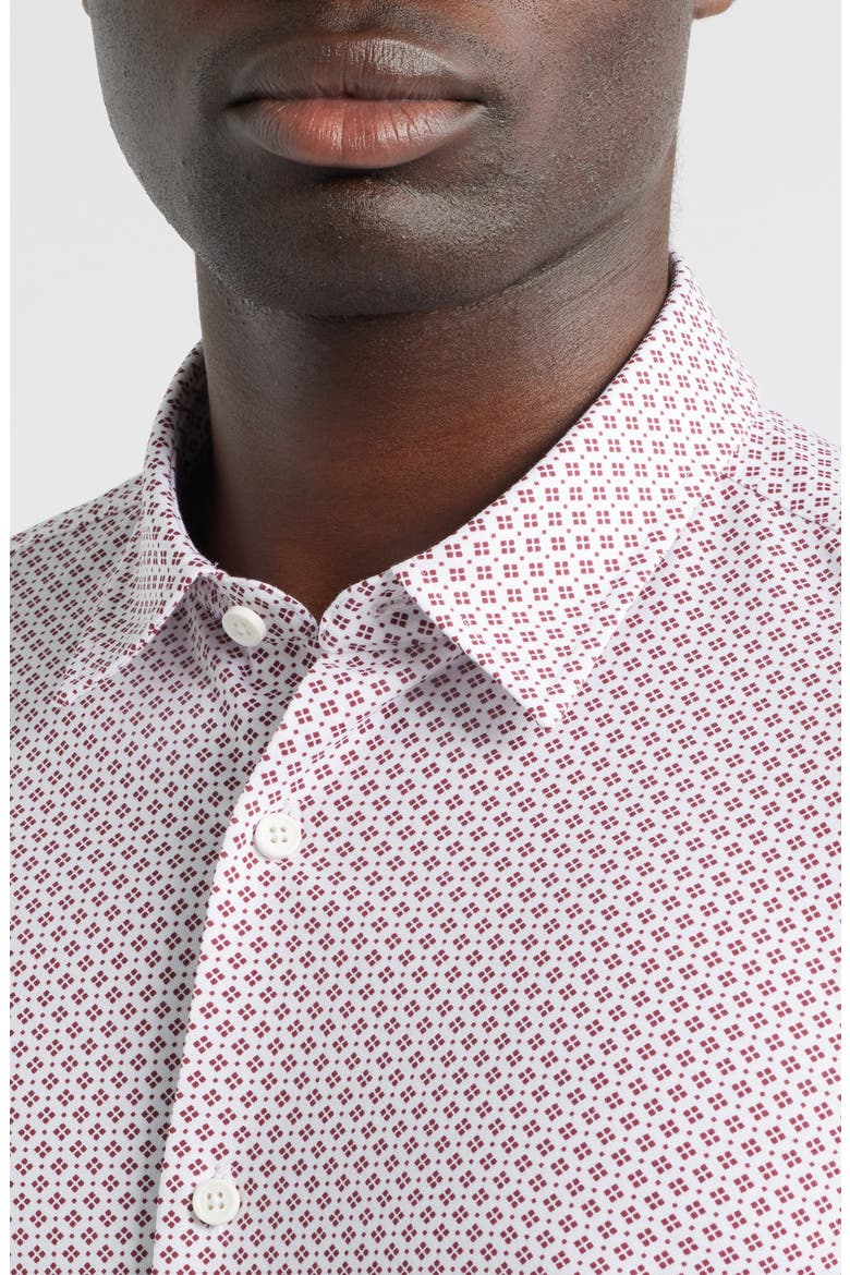 Geo Print Slim Fit Knit Button-Up Shirt, Alternate, color, DARK RED