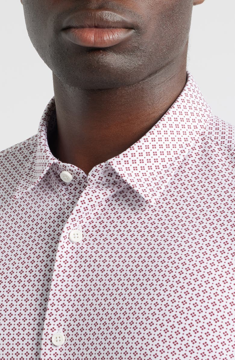 BOSS Geo Print Slim Fit Knit Button-Up Shirt, Alternate, color, Dark Red