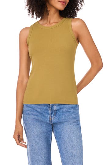 Halogen ® Fitted Ribbed Tank Top In Green