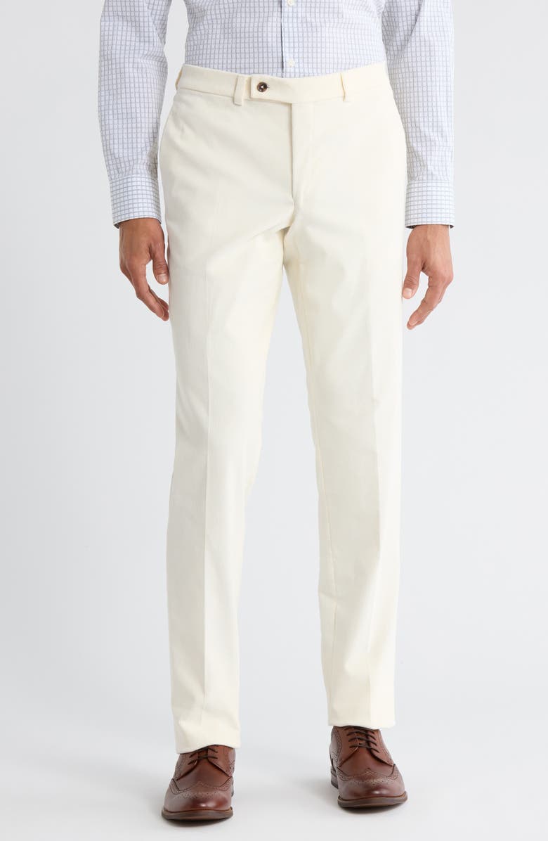 Jack Victor Sage Flat Front Stretch Corduroy Chinos, Main, color, Ecru