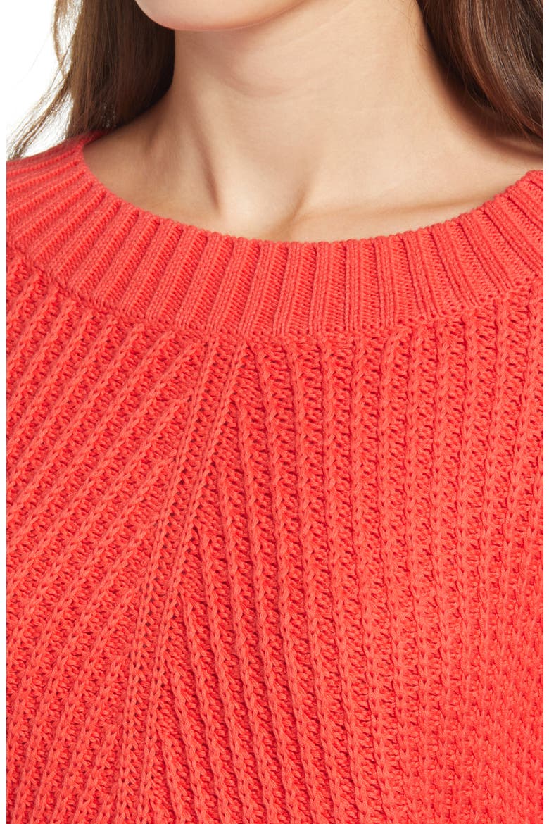 Tuck Stitch Cotton Sweater, Alternate, color, RED POPPY