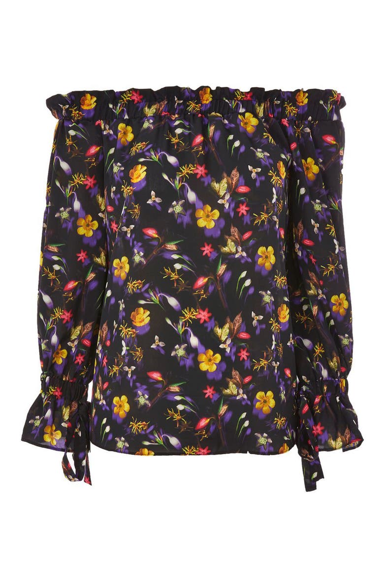 Floral Tie Sleeve Off-the-Shoulder Top, Alternate, color, BLACK MULTI