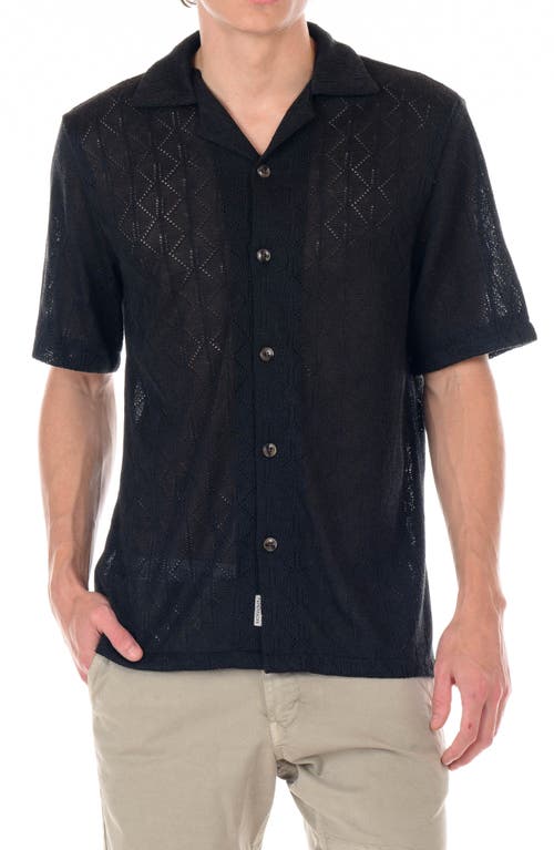 Original Paperbacks Capri Geometric Pointelle Knit Camp Shirt In Black