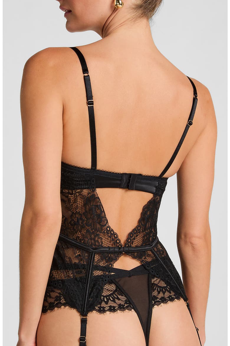 Anna Strappy Underwire Lace Basque, Alternate, color, CAVIAR