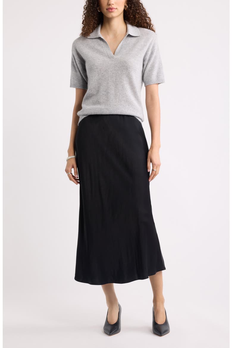 Bias Cut Satin Maxi Skirt, Alternate, color, BLACK