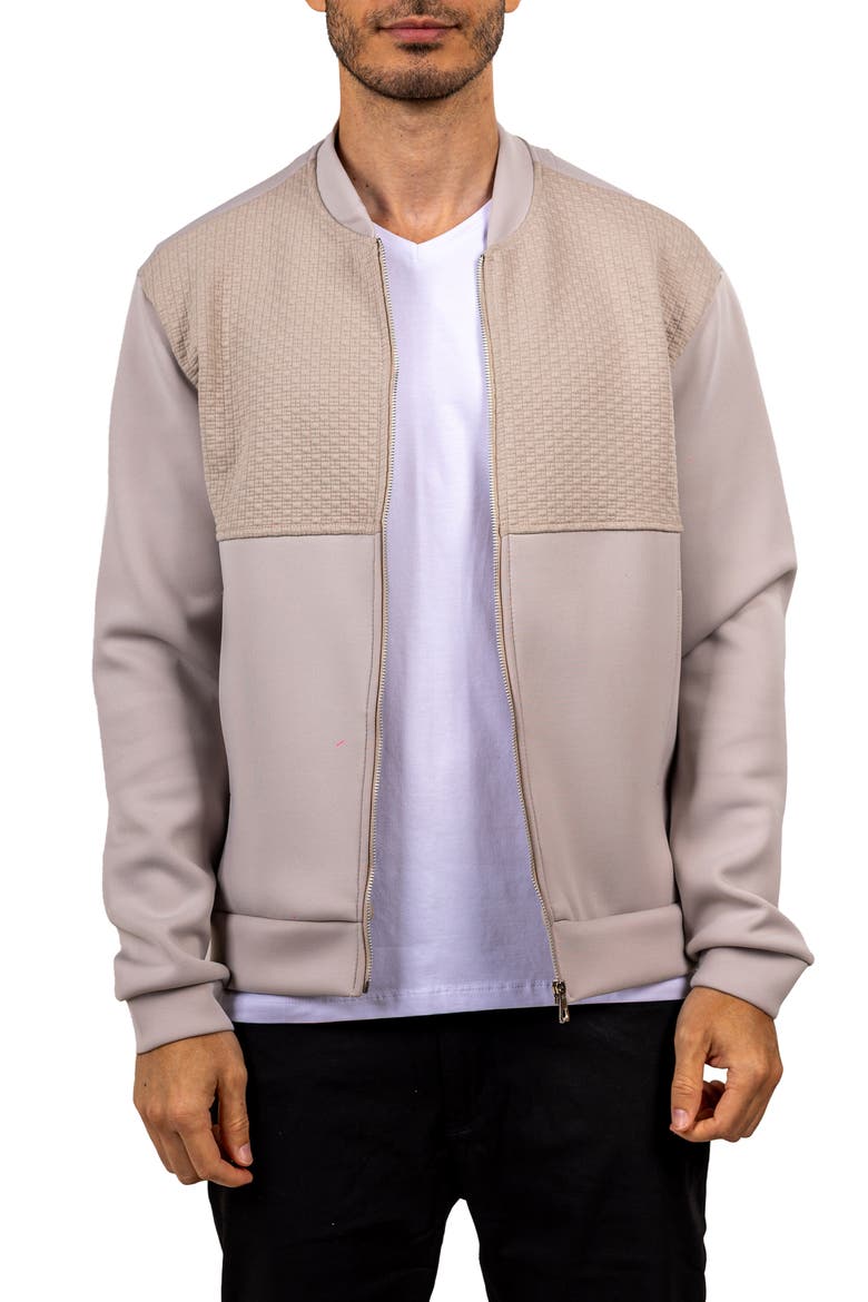 Ascension 047 Mixed Media Bomber Jacket, Main, color, BEIGE