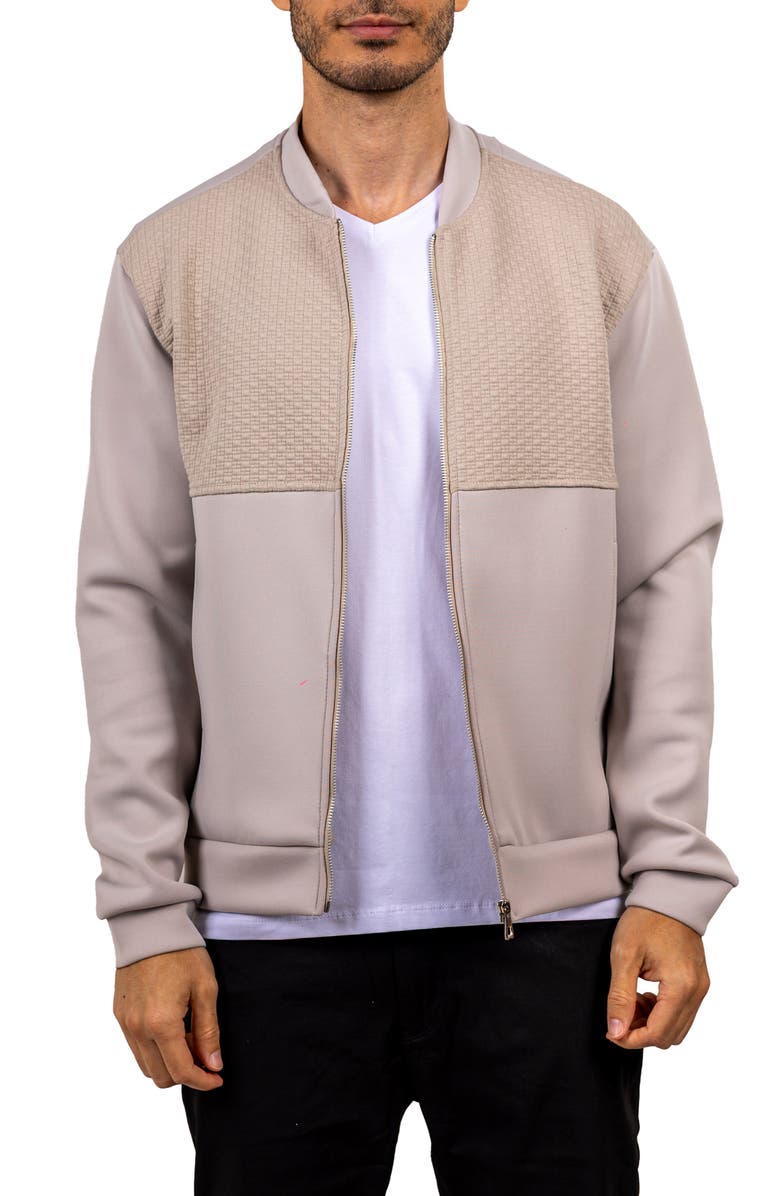 Maceoo Ascension 047 Mixed Media Bomber Jacket, Main, color, Beige