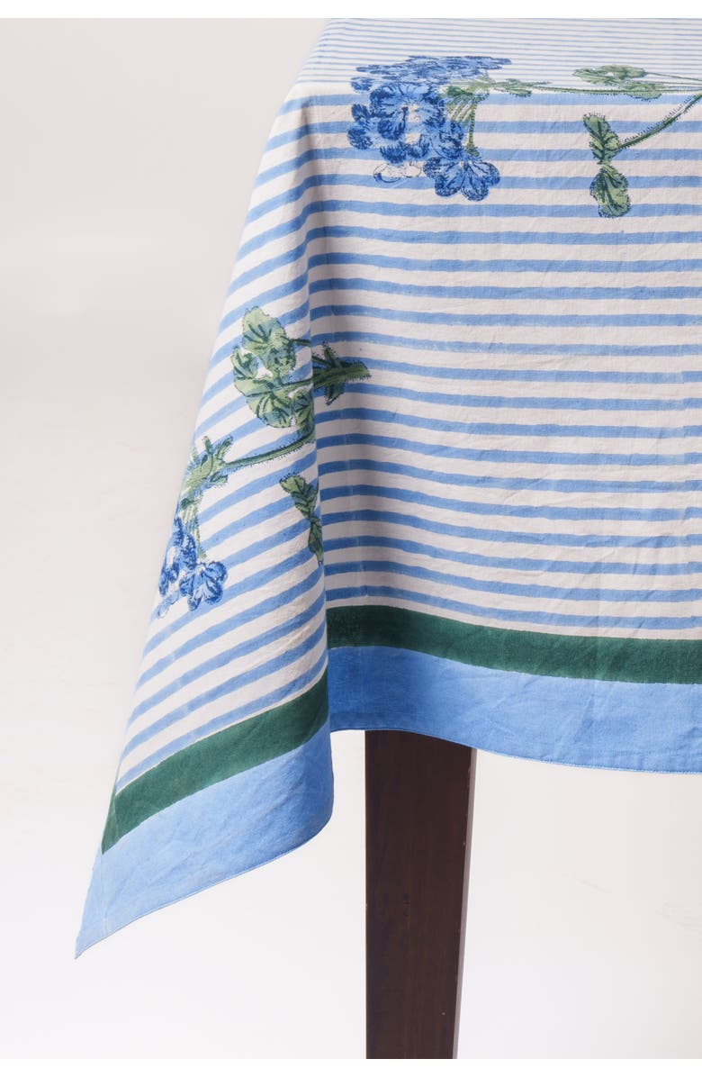 Inner Child Hydrangea Blockprint Tablecloth, Alternate, color, Blue - 70X120
