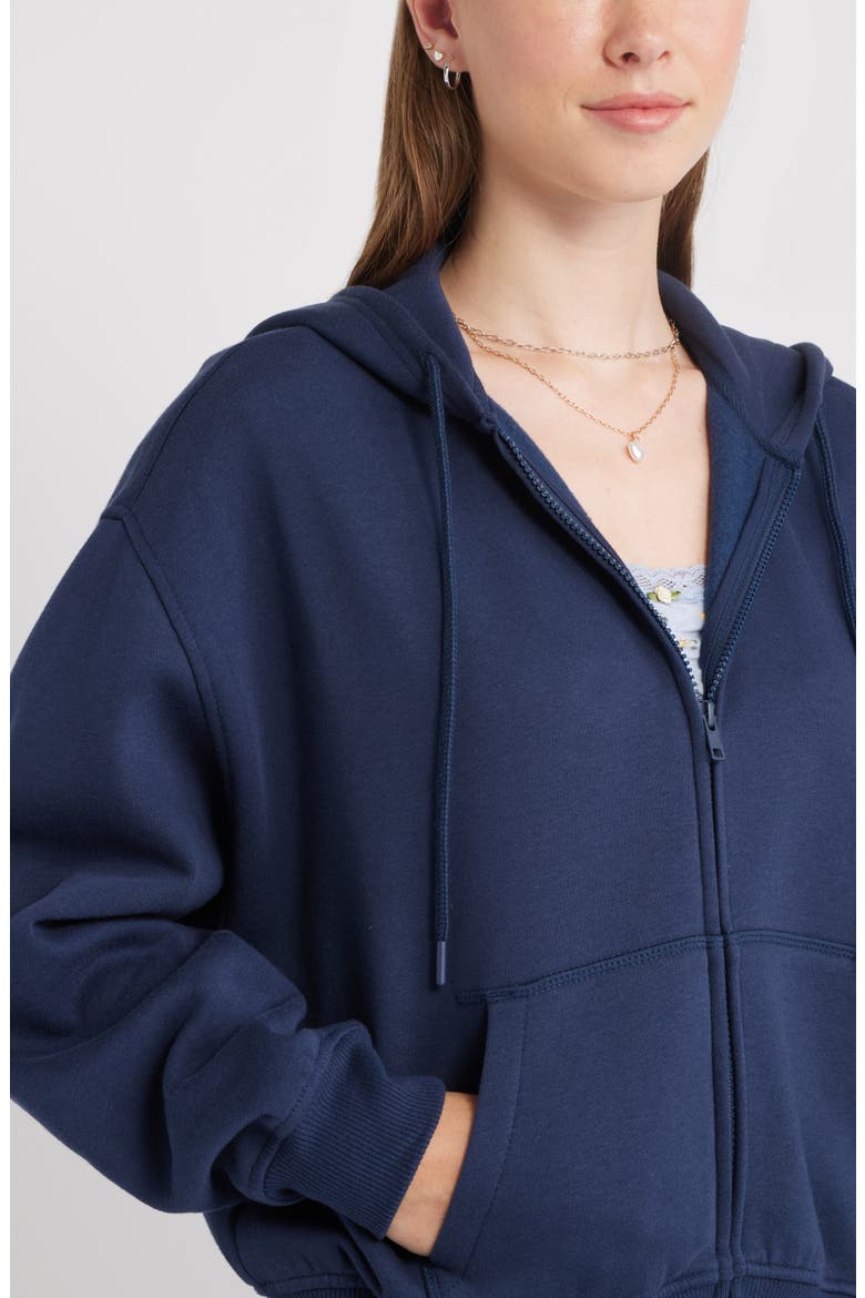 Relaxed Cotton Blend Zip Hoodie, Alternate, color, NAVY IRIS